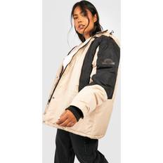 Boohoo Down Coats & Padded Coats boohoo Womens Plus Arm Detail Hooded Parka Coat - Beige