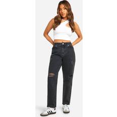 boohoo High Waisted Ripped Mom Jeans - Black