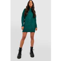 boohoo Petite Roll Neck Knitted Jumper Dress - Green