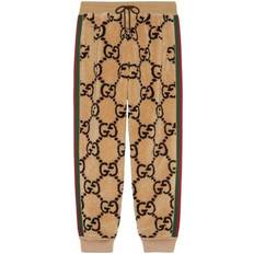 Faux Fur Pants Gucci Ebony Joggers with Faux Fur - Beige/Green/Red Web Detail