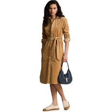 Corduroy - Midi Dresses Belted Corduroy Shirtdress - Beige