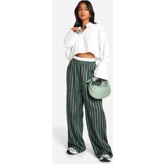 boohoo Petite Stripe Contrast Waistband Wide Leg Trouser - Green