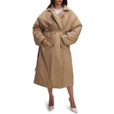 Good American Coats Good American Puffed Nylon Double Breasted Robe Coat - Khaki