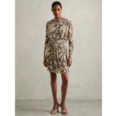 Reiss Jala Abstract Mini Dress - Khaki/Cream