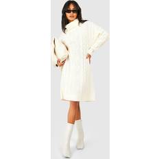 Knitted Dresses - White boohoo Chunky Oversized Turtleneck Sweater Dress - White