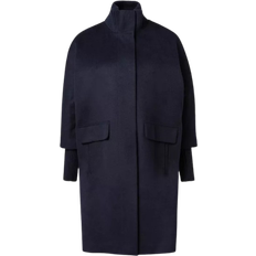 Acryl Jassen Comma Wool Coat with Ribbed Collar and Sleeves - Navy