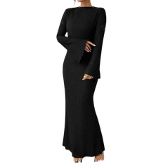 Shein Privé Solid Color Trumpet Sleeve Mermaid Dress - Black