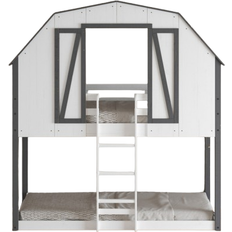 White Loft Beds Child Craft Rustic Barn Twin over Twin Bunk Bed 45.4x82.2"