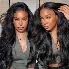 Human wigs Klaiyi Yaki Straight Put On and Go Glueless Lace Wigs 7x5 Bye Bye Knots Pre-cut Human Hair Lace Wig Kinky Straight