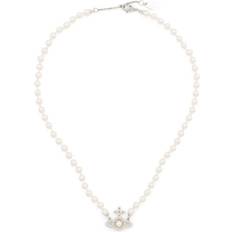 Vivienne Westwood White Necklaces Vivienne Westwood Mini Bas Relief Pearl Necklace - Silver