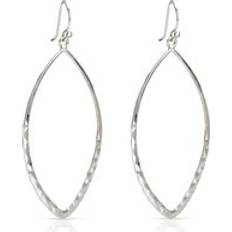 John Greed Signature Silver Open Marquise Hammered Drop Earrings - Silver