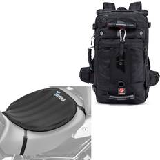 Bagtecs Set: Motorrad Rucksack HK4 Hecktasche 45Ltr sw mit Motorrad Gel Sitzkissen Neopren Gelkissen Sitzauflage sw