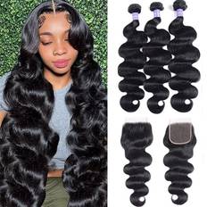 Brazilian bundles Klaiyi Remy Hair Brazilian Body Wave 3 Bundles with 4*4 Lace Closure