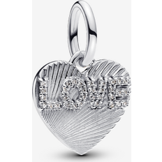 Pandora Transparent Charms & Pendants Pandora Engravable Love Heart Dangle Charm - Sterling Silver/Cubic Zirconia