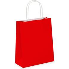 Pack Of 20 Coloured Paper Party Bags 18Cm X 22Cm X 8Cm Gift Bag With Handles Birthday Loot Bag Recyclable (Red) One Size