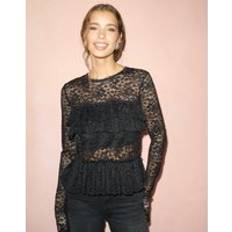 Nelly Overdele Nelly Cute Lace Blouse Top - Musta