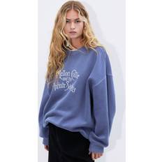 Gold - Women Tops H&M Dame Pumpkins Oversized Sweatshirt Med Tryk - Blå