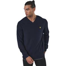 Lyle & Scott Grid Texture V Neck Jumper Blue