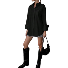 Shein QIANZHIDU Women's Solid Color Minimalist Long Sleeve Button Down Shirt Casual Clothing