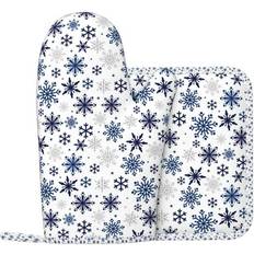 Polyester Pot Holders Anlabesy Oven Mitts and Holders Set Snowflake Pot Holder Blue