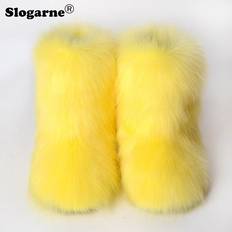 Yellow Boots Maxpower Women's Fluffy Faux Fox Fur Boots - Yellow