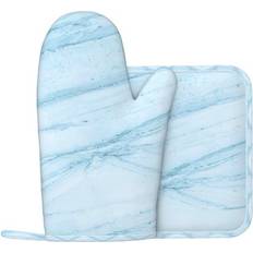 Polyester Pot Holders CssWLMup Marble Silicone Oven Mitts Set Pot Holder Blue