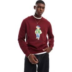 Bear Print Fleece Sweatshirt - Burgundy/Red