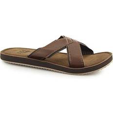 Faux Leather Flip-Flops PDQ Jimmy Crossover Sandals - Brown