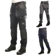 (Navy, 34W/Regular) Workwear Multi Pockets Knee Pad Pocket Stretch Holster Cargo Trousers Blue