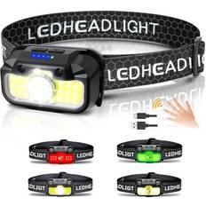 None Headlamp Rechargeable, 1300 Lumen Lightweight Bright with White Green Red Headlamp Flashlight, Waterproof Motion Sensor Head Lamp,14 Modes