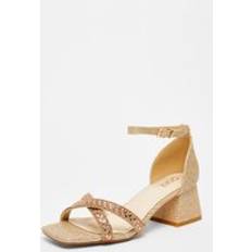 Rose Gold Heels & Pumps Quiz Diamante Low Block Heels - Rose Gold