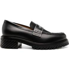 Off-White Women Low Shoes Off-White Military Logo-Print Leather Loafers - Black