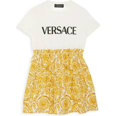 Versace Logo Baroque Print Jersey Dress - White Gold