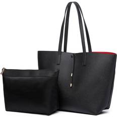 Miss Lulu (Black 6628) Reversible Faux Leather Handbag & Pouch