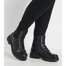 Yours Wide Fit Lace Up Chunky Boots - Black