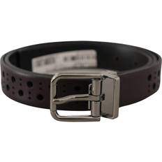 Purple Belts Dolce & Gabbana Perforated Leather Metal Buckle Belt Dark Purple