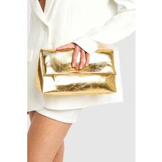 Large Metallic Fold Over Clutch Bag - Gold