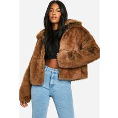boohoo Tall Premium Collared Faux Fur Coat - Beige