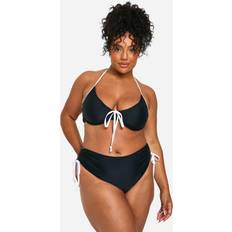 boohoo Womens Plus Contrast Tie Front Bikini Top - Black