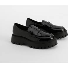 Womens Wide Fit Patent Chunky Sole Loafers - Black