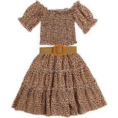 Brown Other Sets Children's Clothing Zuwimk Toddler Girl Clothes Ruffle Sleeve Romper Set - Brown