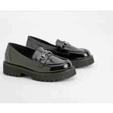 Low Shoes boohoo Womens Wide Fit Patent T Bar Loafers - Black