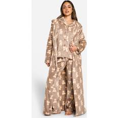 Brown - Women Robes boohoo Bear Fleece Maxi Bathrobe - Brown