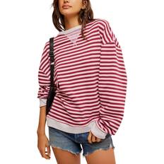 Purple - Stripes Jumpers Free People Classic Striped Oversized Crewneck - Raspberry Combo