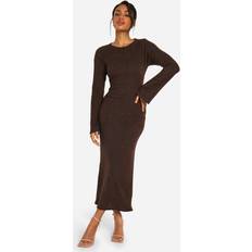 Brown Dresses boohoo Womens Brushed Rib Twist Back Midaxi Dress - Brown