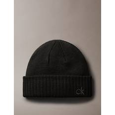 Calvin Klein Men Beanies Calvin Klein Embroidered Monogram Logo Beanie - Black