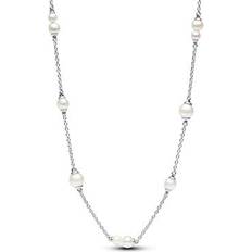 Opal Necklaces Pandora Treated Freshwater Cultured Pearl Station Chain Necklace - Silver