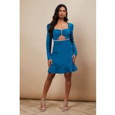 Short Dresses - Turquoise Oasis Crepe Diamante Trim Mini Dress - Teal