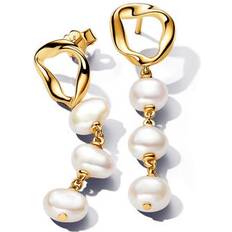 Jewelry Pandora Essence Organically Shaped Circle & Baroque Treated Freshwater Cultured Pearls Gold-Plated Drop Earrings