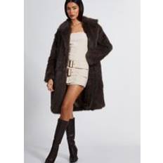 Quiz Faux Fur Long Coat - Brown